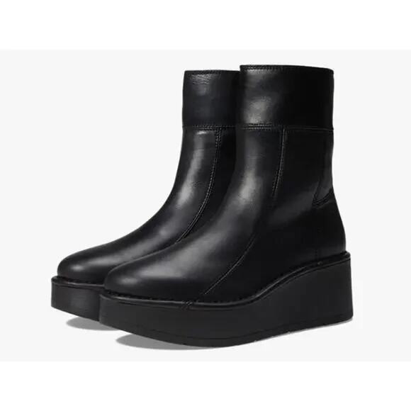 Fly London Leather Arkansas Wedge Pull On Boots Booties Black 10 - Picture 1 of 8